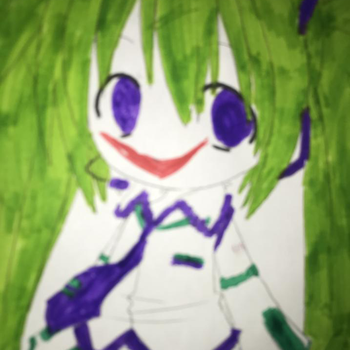 a coloring page of hatsune miku colored to make her look like the joker